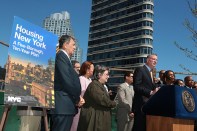Mayor Bill de Blasio unveils "Housing New York: A Five-Borough, Ten-Year
 Housing Plan to Protect and Expand Affordability," in Brooklyn, on 
Monday, May 5, 2014.