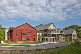 Peter Shaffer, a principal of DiMella Shaffer Architects, drove around the town of Carlisle to draw inspiration for the design of Benfield Farms. The classic-style design reflects the rural area's many large barns, silos, big houses, and connected buildings. "[The architects] had a fabulous plan from the beginning, and I think that's what the town fell in love with," says Toby Kramer, NOAH's director of real estate development.