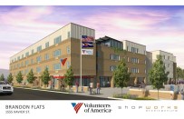 Volunteers of America will receive approximately $951,000 in federal housing credits and $1 million in state housing credits from the Colorado Housing and Finance Authority to build the 104-unit Brandon Flats development in Denver. (Rendering by Shopworks Architecture)