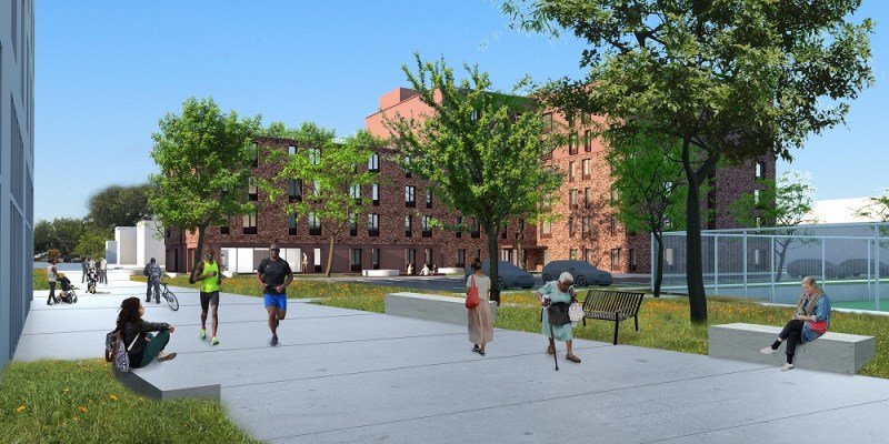Designed by WXY, Building 4 of the Stevenson Square development will feature 117 affordable studio apartments for seniors.