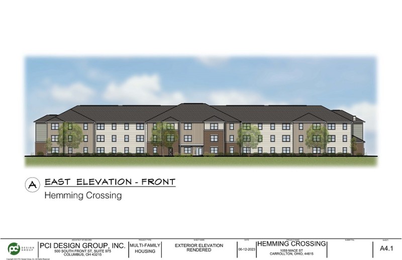 The three-story Hemming Crossing development is supported by financing from the Ohio Housing Finance Agency, Marble Cliff Capital, and Consumer National Bank.