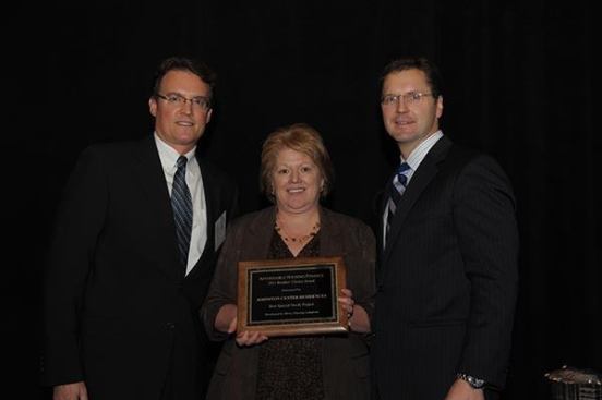 The best special-needs development is Johnston Center Residences in Milwaukee, developed by Mercy Housing Lakefront. Pictured (from left) are David Lyon, Mercy Housing Lakefront’s regional director of real estate development; Cindy Holler, president of Mercy Housing Lakefront; and David Leopold, senior vice president of Bank of America Merrill Lynch.