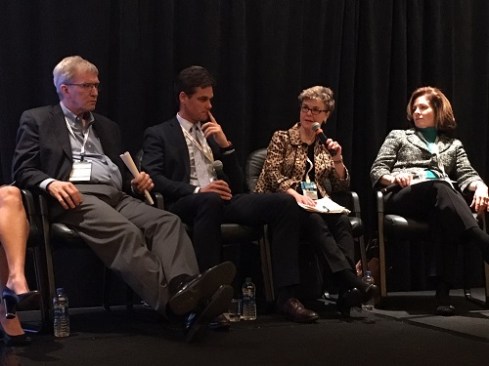 Mark Siranovic, Ryan Sfreddo, Beth Stohr, and Susan Moro (left to right) speak on the Tax Credit Equity Outlook Power Panel at the AHF Live conference in Chicago.