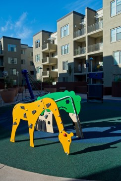 Developed by EAH Housing, Cathedral Gardens in Oakland, Calif., features 40 units reserved for households earning no more than
30% of the area median income, 20 units at 50% of the AMI, and 39 units are
at 60% of the AMI. Forty-three units have project-based Sec. 8 vouchers.