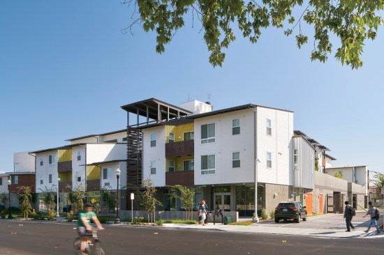 Developed by MidPen Housing, the 58-unit Onizuka Crossing provides affordable housing to families in Sunnyvale, Calif., including 29 households that used to be homeless. Six units are dedicated to formerly homeless veterans and their families. 