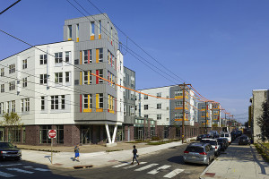 The 120-unit development was the first in the United States to earn LEED
 Platinum for Neighborhood Development certification. The first project 
to earn the recognition was in China.