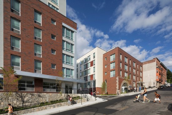 Developed by The Community Builders and the Municipal Housing Authority for the City of Yonkers (N.Y.), Schoolhouse Terrace features a  50-unit building for low-income seniors and another 70-unit building designed for low-income families.